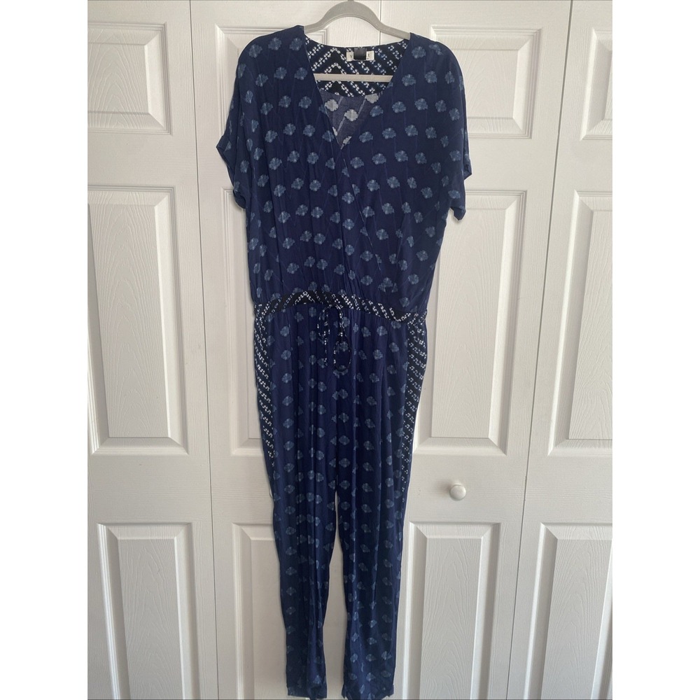 Velvet Graham Spencer Jumpsuit Womens L Blue Indigo Geometric Rayon Boho Size L